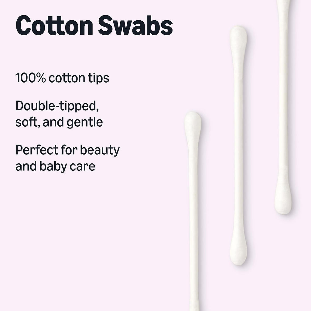Amazon Basics Double-Tipped Cotton Swabs for Personal Hygiene and Baby Care, Cotton, Versatile, Baby Safe, 500 Count