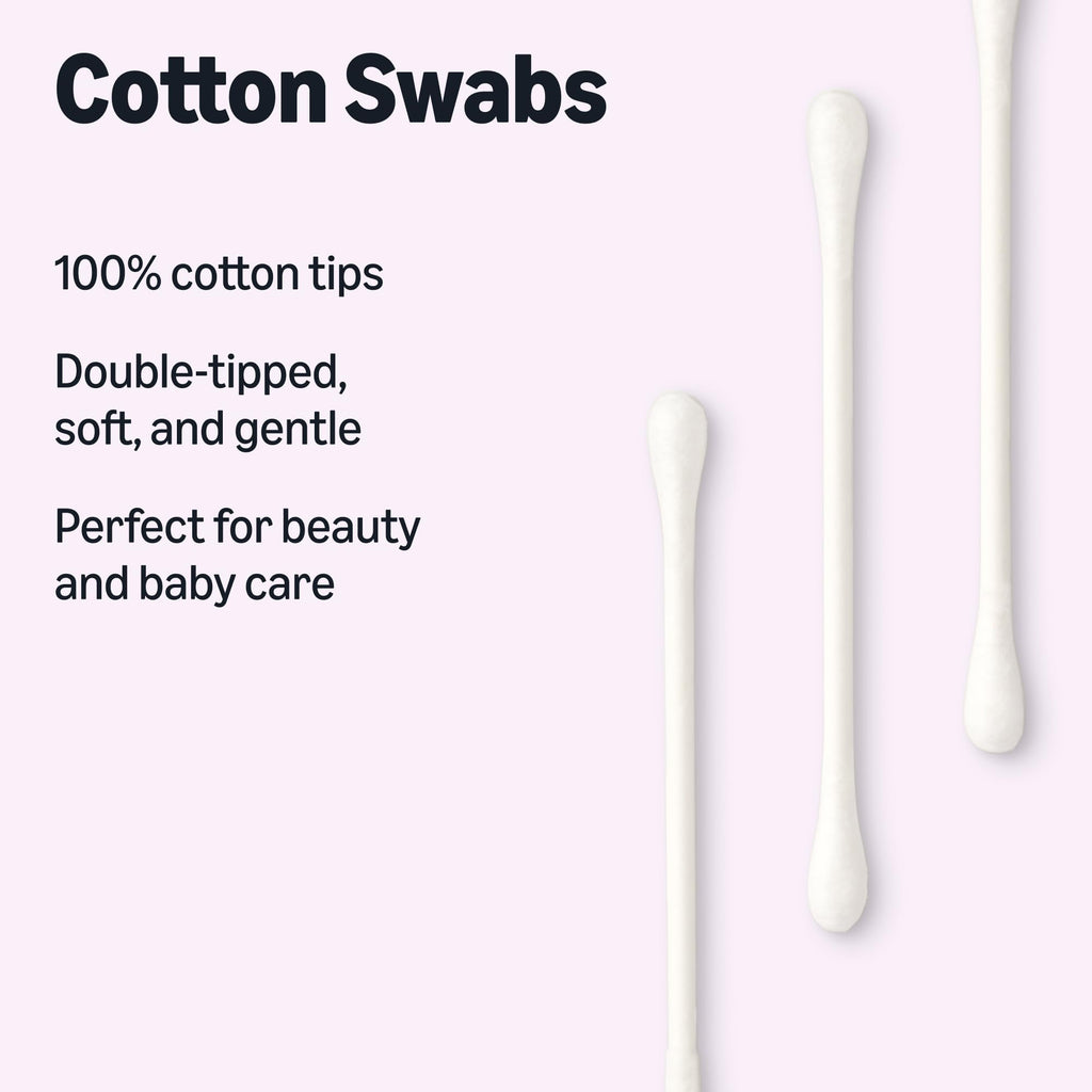 Amazon Basics Double-Tipped Cotton Swabs for Personal Hygiene and Baby Care, Cotton, Versatile, Baby Safe, 500 Count