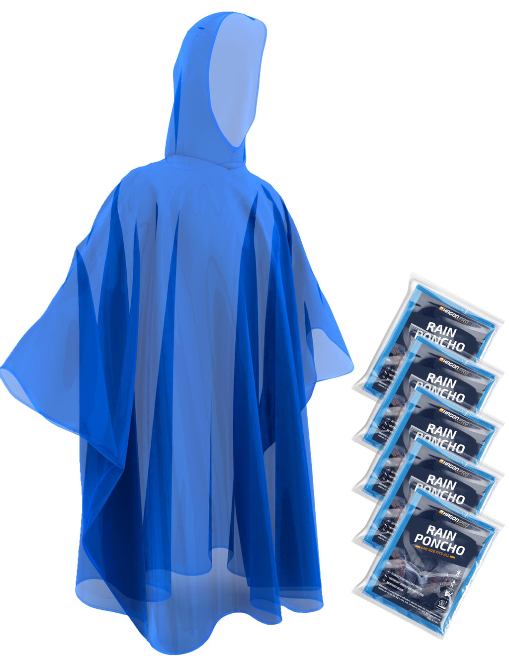 Hagon PRO Disposable Rain Ponchos for Adults, Hooded Poncho, Family 5 Pack