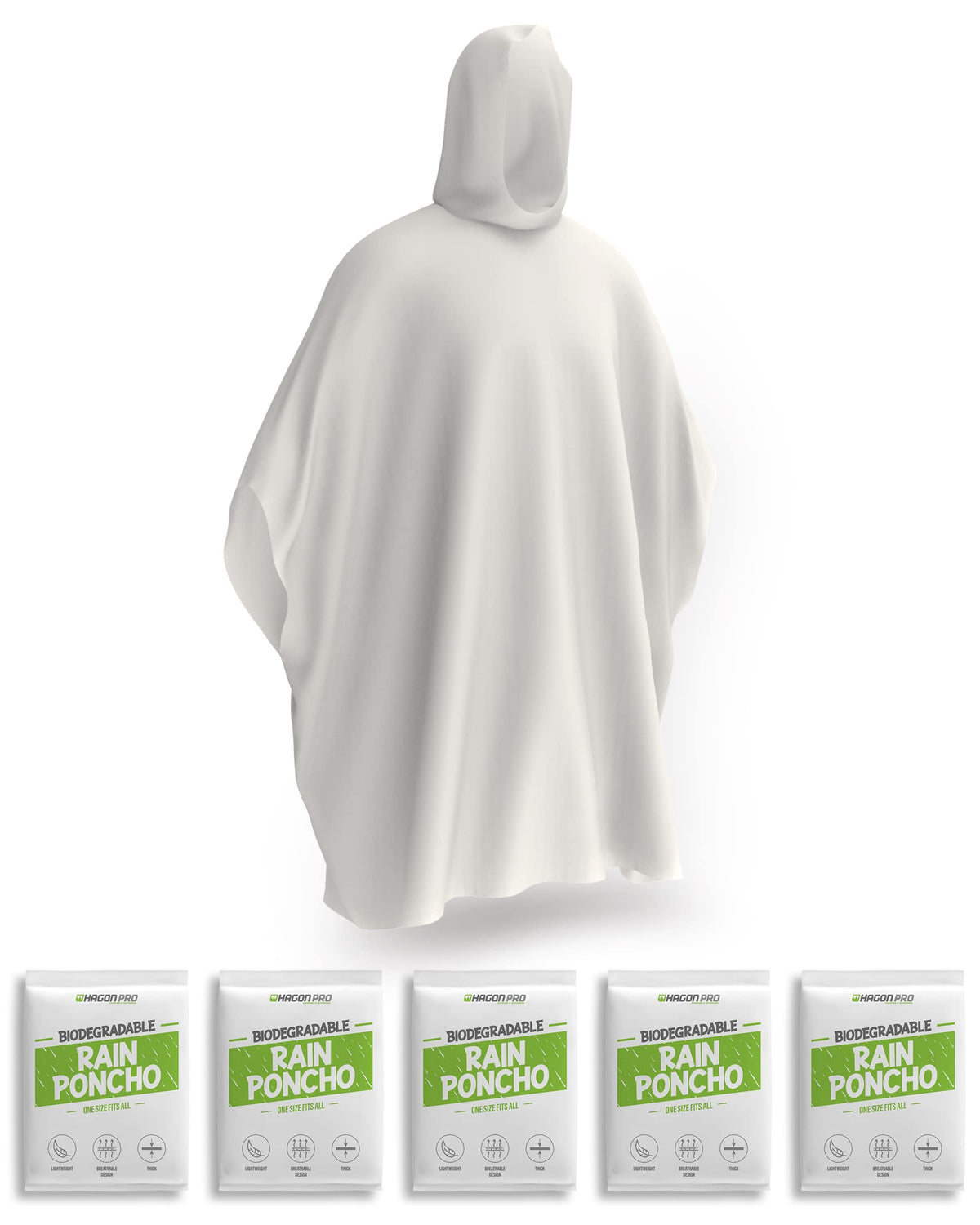 Hagon PRO Disposable Rain Ponchos for Adults, Hooded Poncho, Family 5 Pack