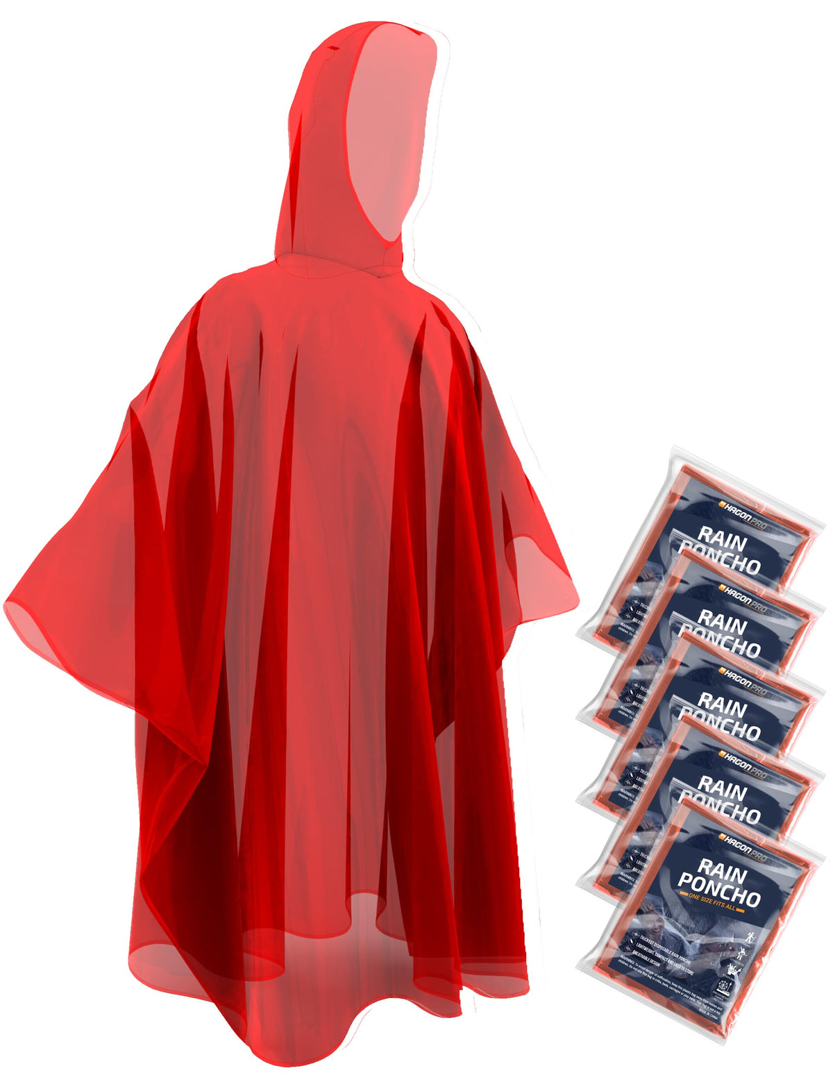 Hagon PRO Disposable Rain Ponchos for Adults, Hooded Poncho, Family 5 Pack