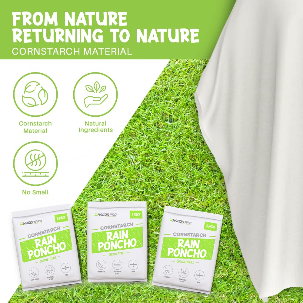 Hagon PRO Disposable Rain Ponchos for Adults, Hooded Poncho, Family 5 Pack
