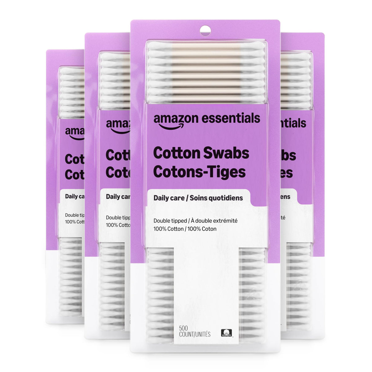 Amazon Basics Double-Tipped Cotton Swabs for Personal Hygiene and Baby Care, Cotton, Versatile, Baby Safe, 500 Count