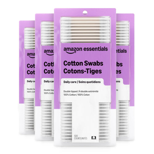 Amazon Basics Double-Tipped Cotton Swabs for Personal Hygiene and Baby Care, Cotton, Versatile, Baby Safe, 500 Count