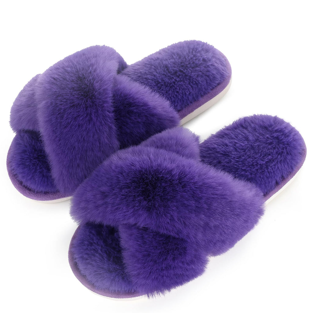 Evshine Memory Foam Fuzzy House Slippers for Women