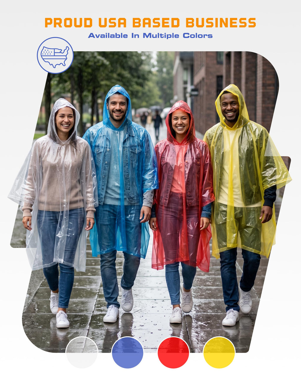 Hagon PRO Disposable Rain Ponchos for Adults, Hooded Poncho, Family 5 Pack