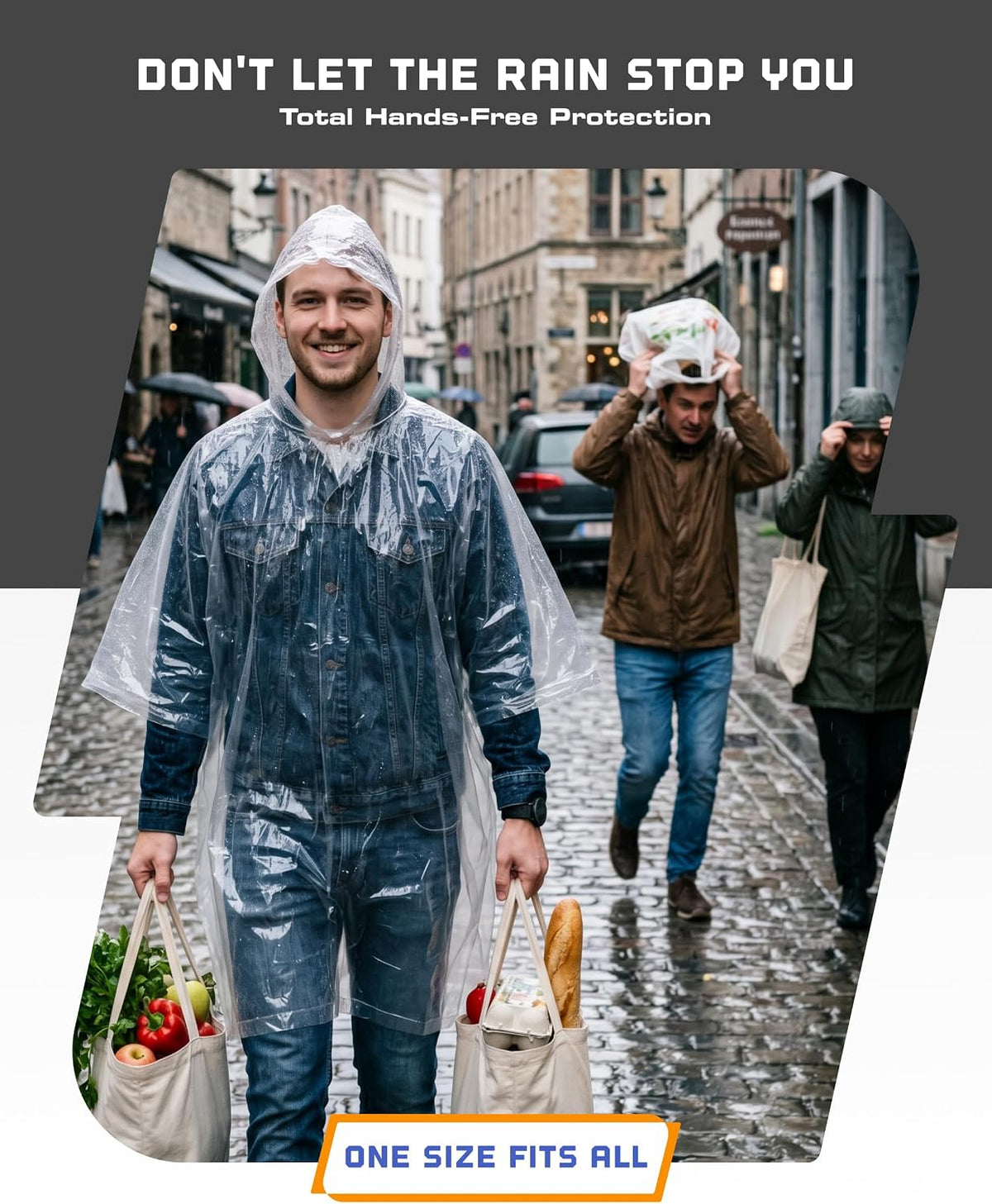 Hagon PRO Disposable Rain Ponchos for Adults, Hooded Poncho, Family 5 Pack