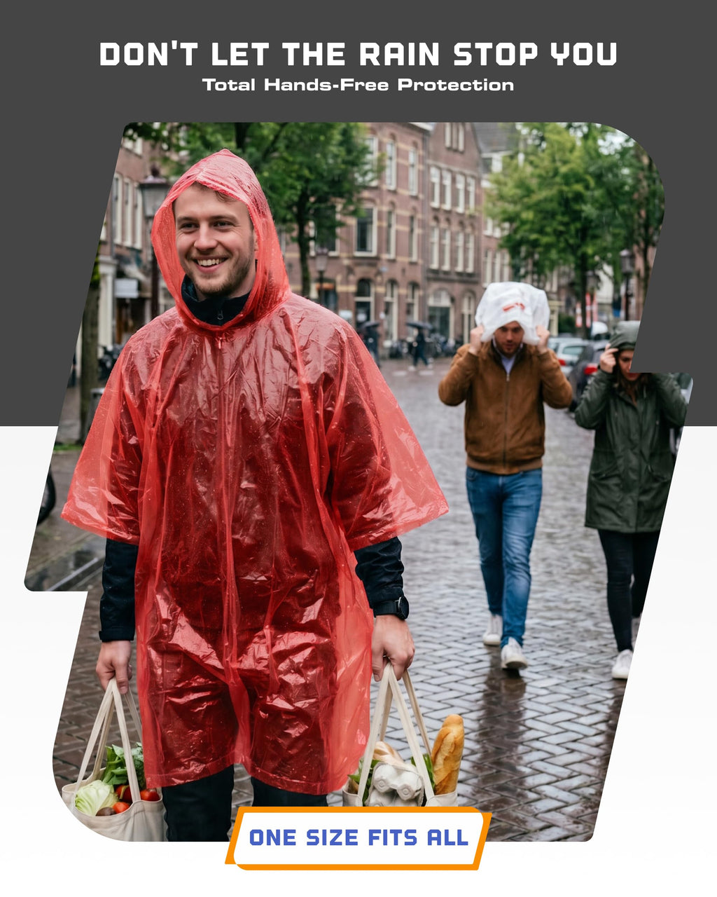 Hagon PRO Disposable Rain Ponchos for Adults, Hooded Poncho, Family 5 Pack