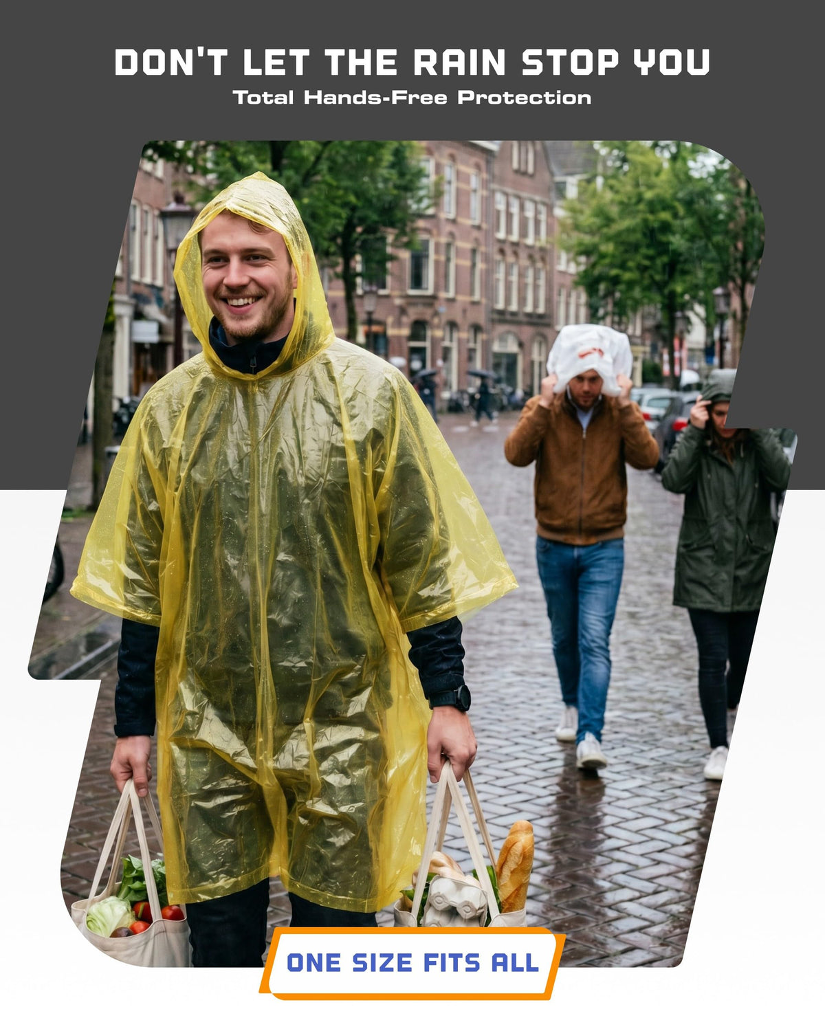 Hagon PRO Disposable Rain Ponchos for Adults, Hooded Poncho, Family 5 Pack