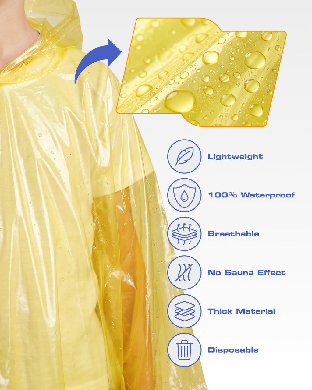 Hagon PRO Disposable Rain Ponchos for Adults, Hooded Poncho, Family 5 Pack
