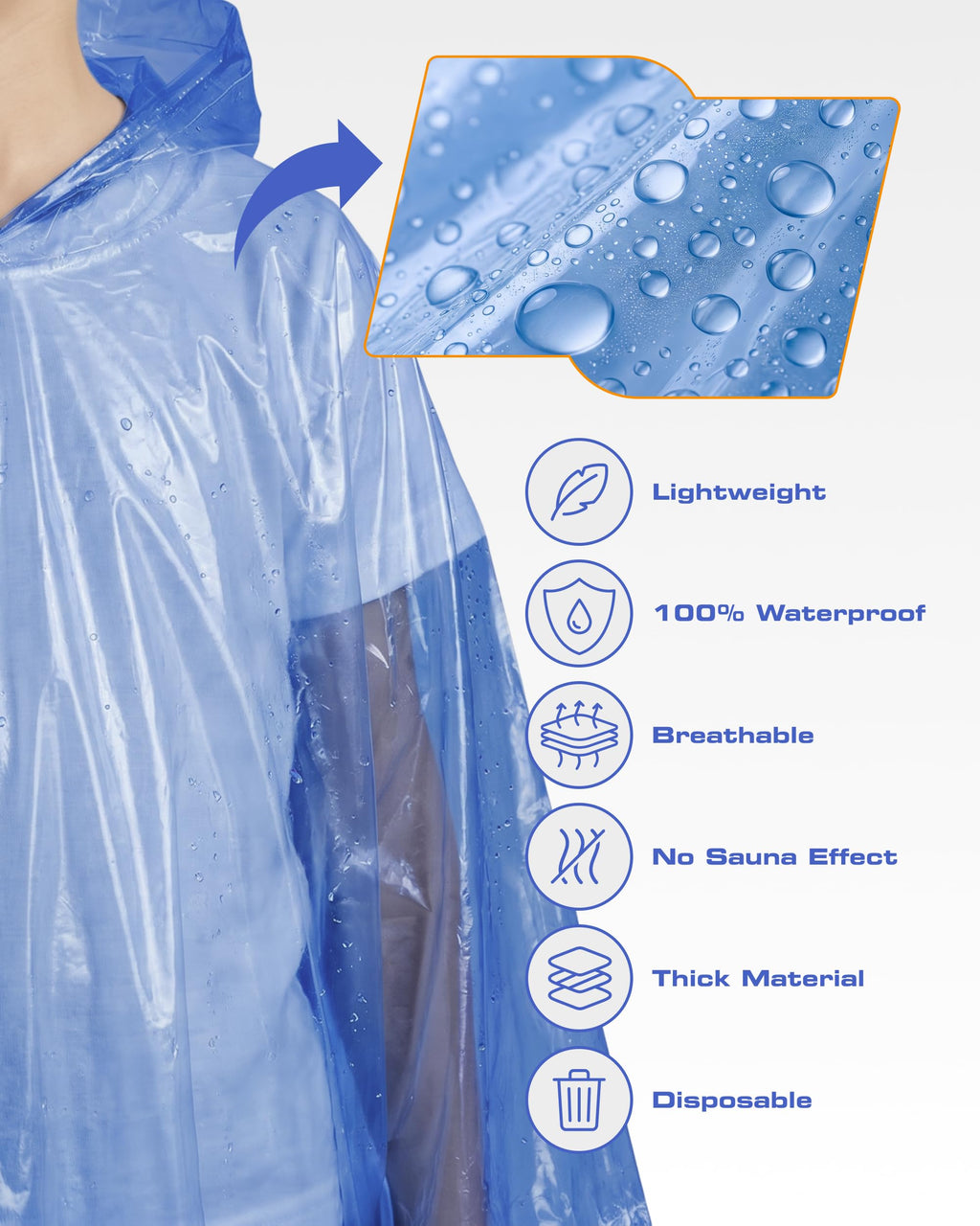Hagon PRO Disposable Rain Ponchos for Adults, Hooded Poncho, Family 5 Pack