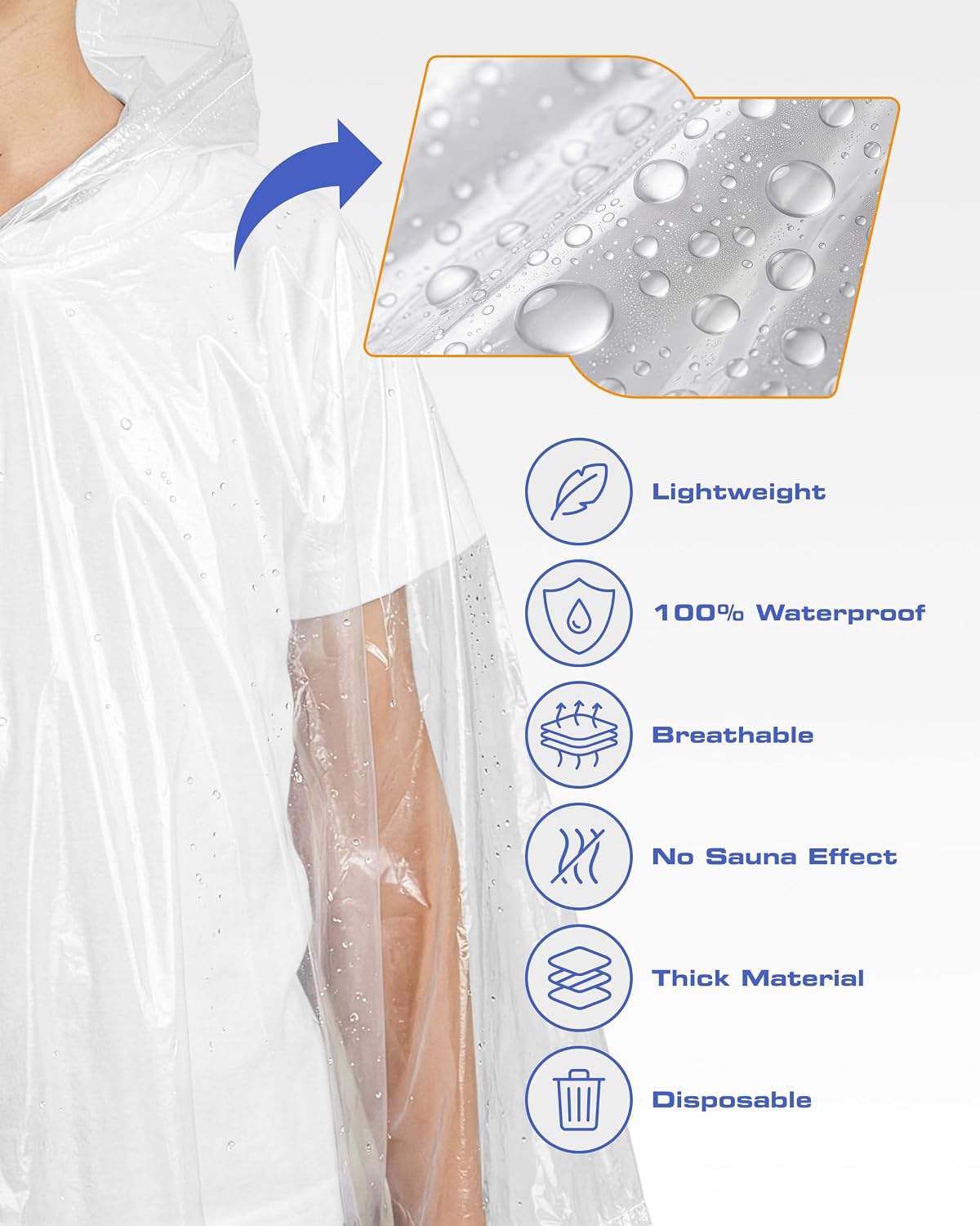 Hagon PRO Disposable Rain Ponchos for Adults, Hooded Poncho, Family 5 Pack