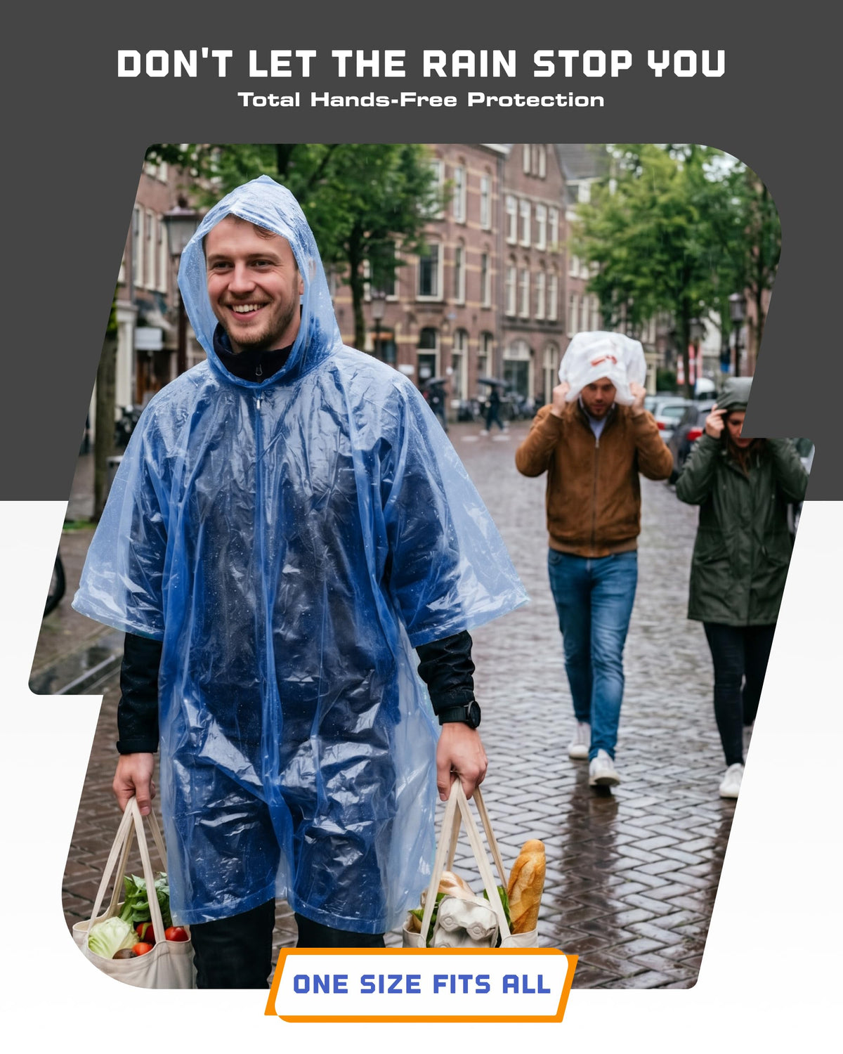 Hagon PRO Disposable Rain Ponchos for Adults, Hooded Poncho, Family 5 Pack